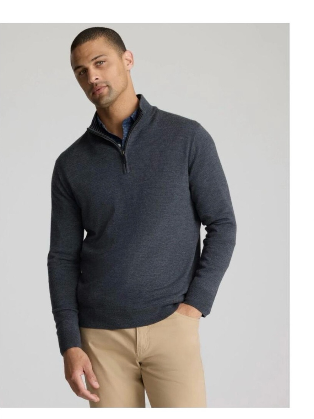 UNTUCKit Belguardo Dark Gray 100% Extra Fine Merino Sweater 1/4 Zip Classic L